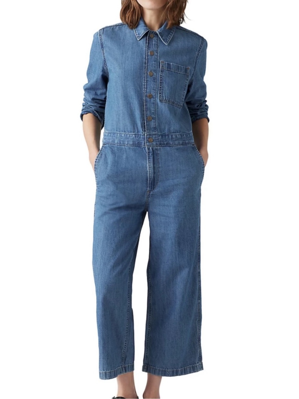 Levi’s Women Western Blue Denim Wide Leg Long Sleeve Heritage Jumpsuit